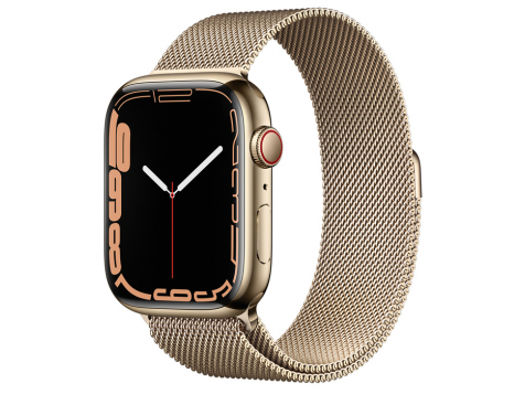 Умные часы Apple Watch Series 7 GPS + Cellular MKJ03FD/A 41мм Gold Stainless Steel Case with Gold Stainless Steel Milanese Loop, золото/золото фото 1