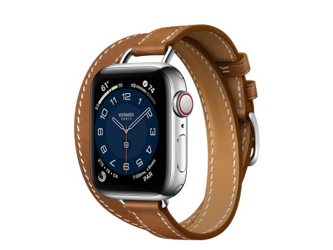 Умные часы Apple Watch Hermès Series 6 Silver Stainless Steel Case with Attelage Double Tour 40mm (Серебристый/коричневый)   фото 1